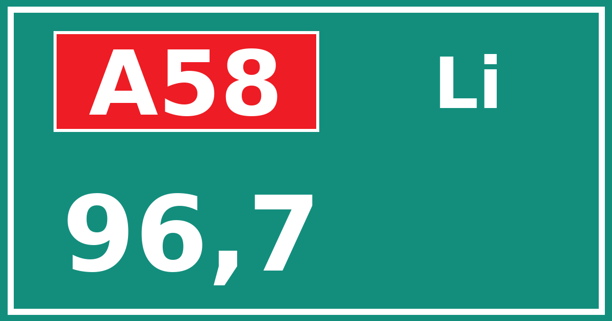 Hectometerbord A58 96,7 zijde Li