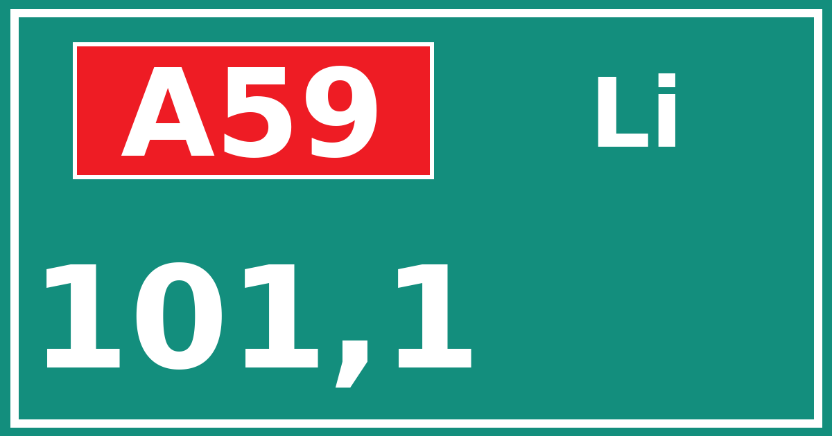 Hectometerbord A59 101,1 zijde Li
