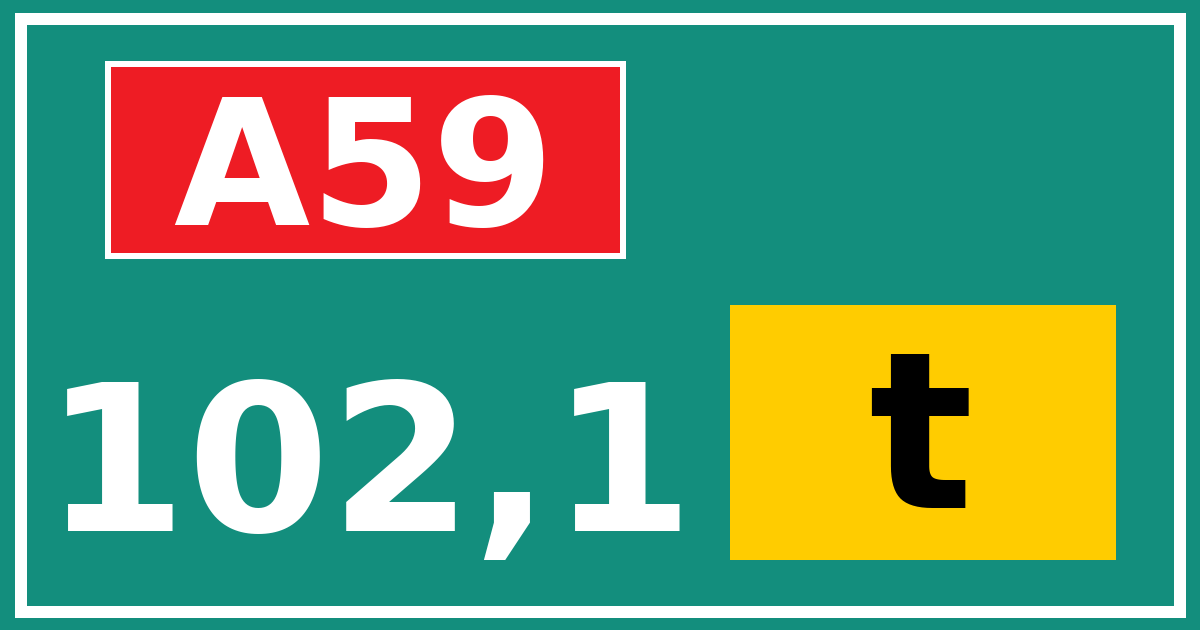 Hectometerbord A59 102,1 letter t