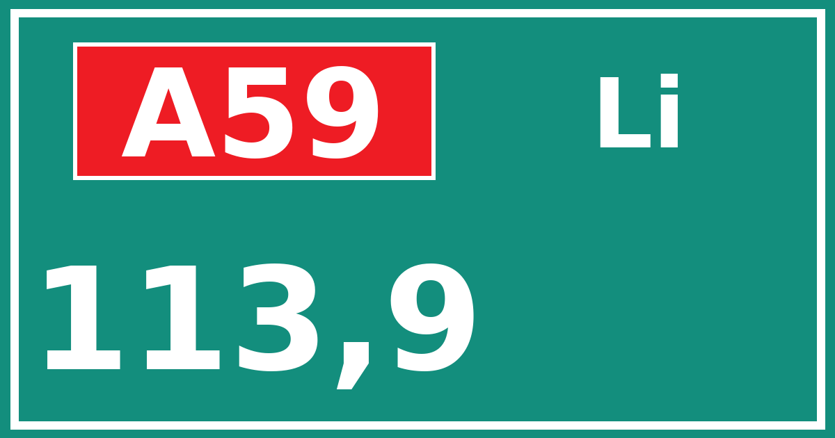 Hectometerbord A59 113,9 zijde Li