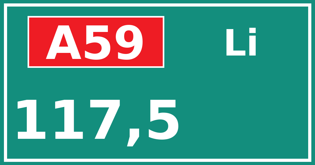 Hectometerbord A59 117,5 zijde Li