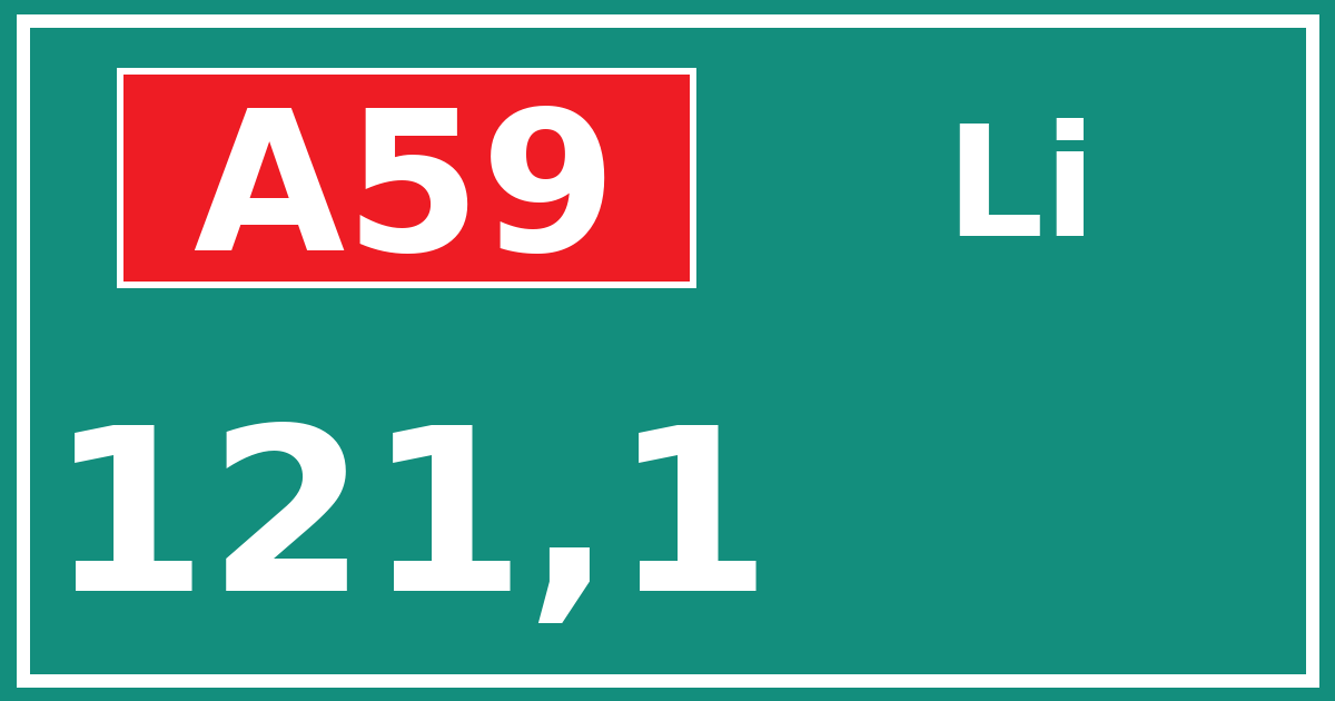Hectometerbord A59 121,1 zijde Li