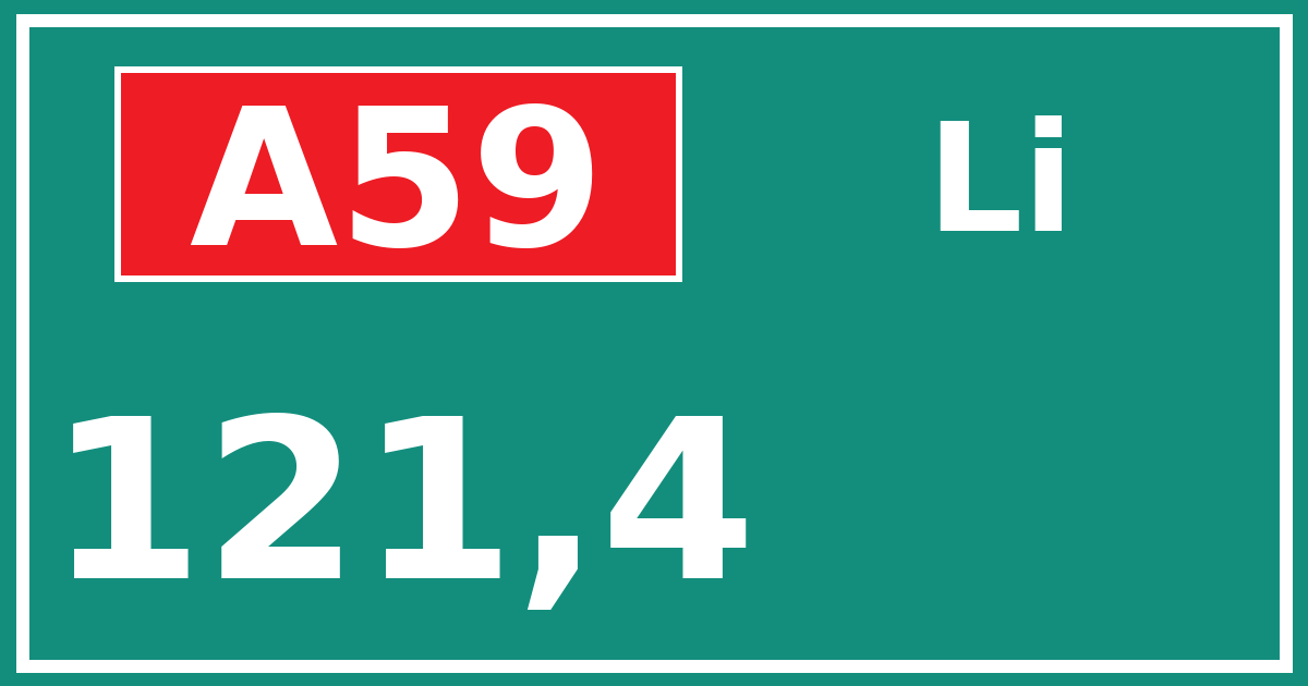 Hectometerbord A59 121,4 zijde Li