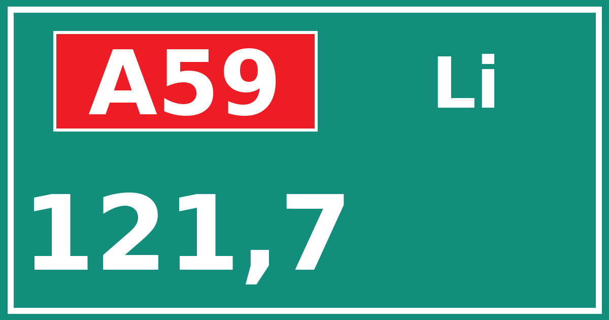 Hectometerbord A59 121,7 zijde Li