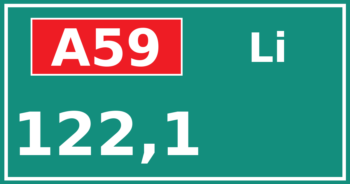 Hectometerbord A59 122,1 zijde Li
