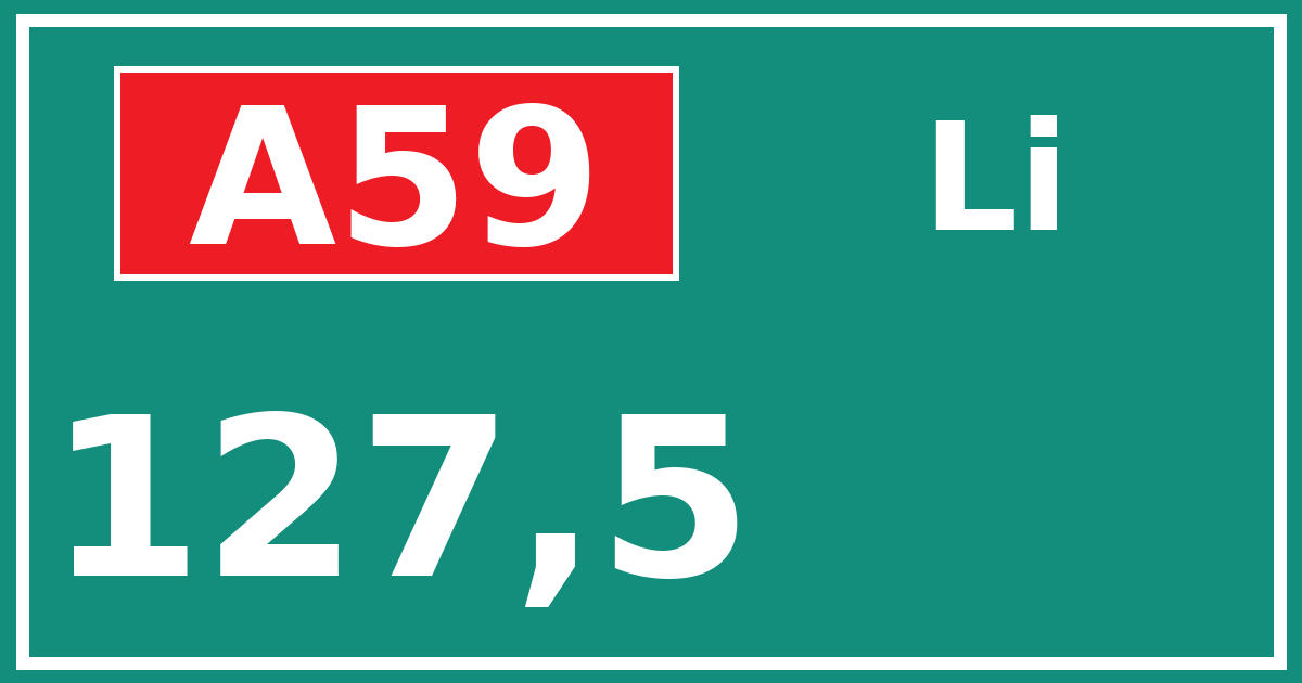 Hectometerbord A59 127,5 zijde Li