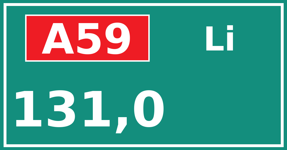 Hectometerbord A59 131,0 zijde Li