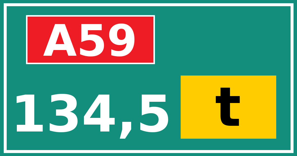 Hectometerbord A59 134,5 letter t