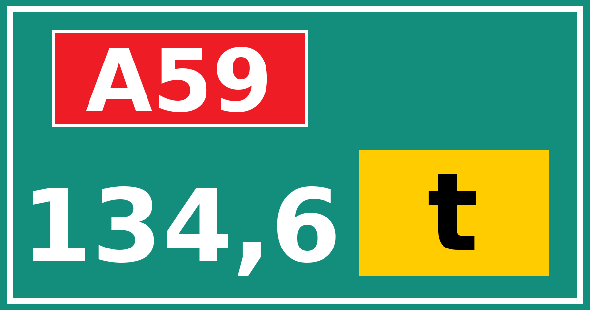 Hectometerbord A59 134,6 letter t