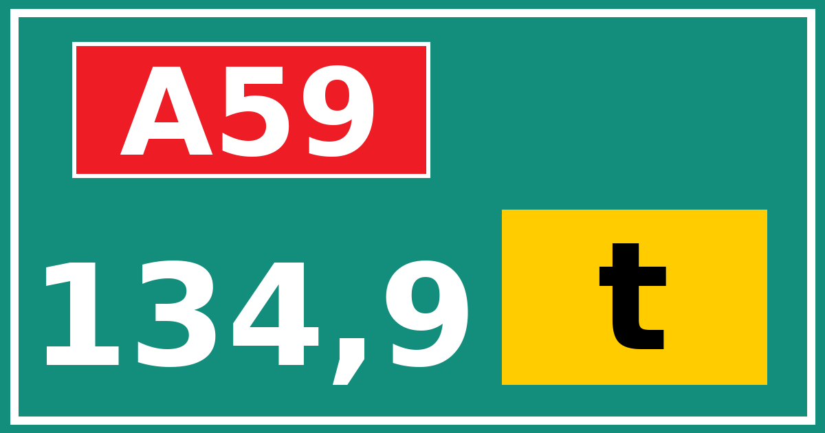 Hectometerbord A59 134,9 letter t