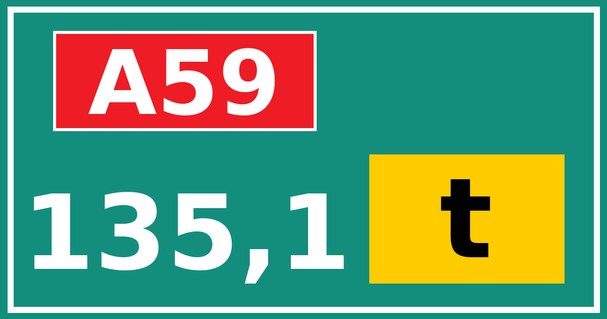 Hectometerbord A59 135,1 letter t