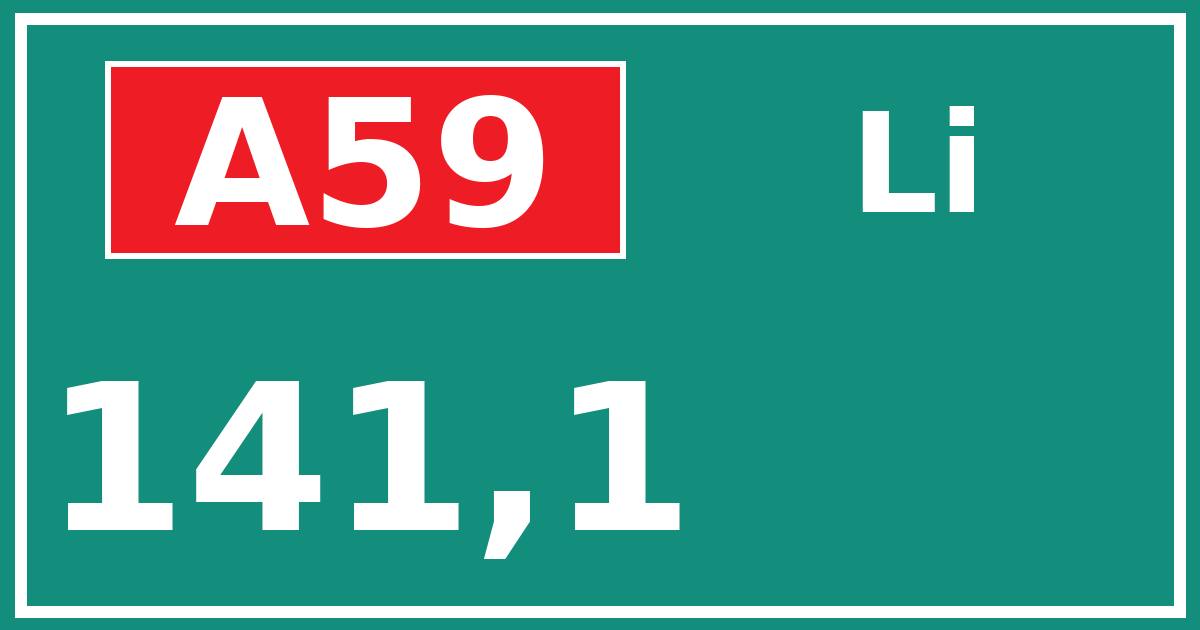 Hectometerbord A59 141,1 zijde Li