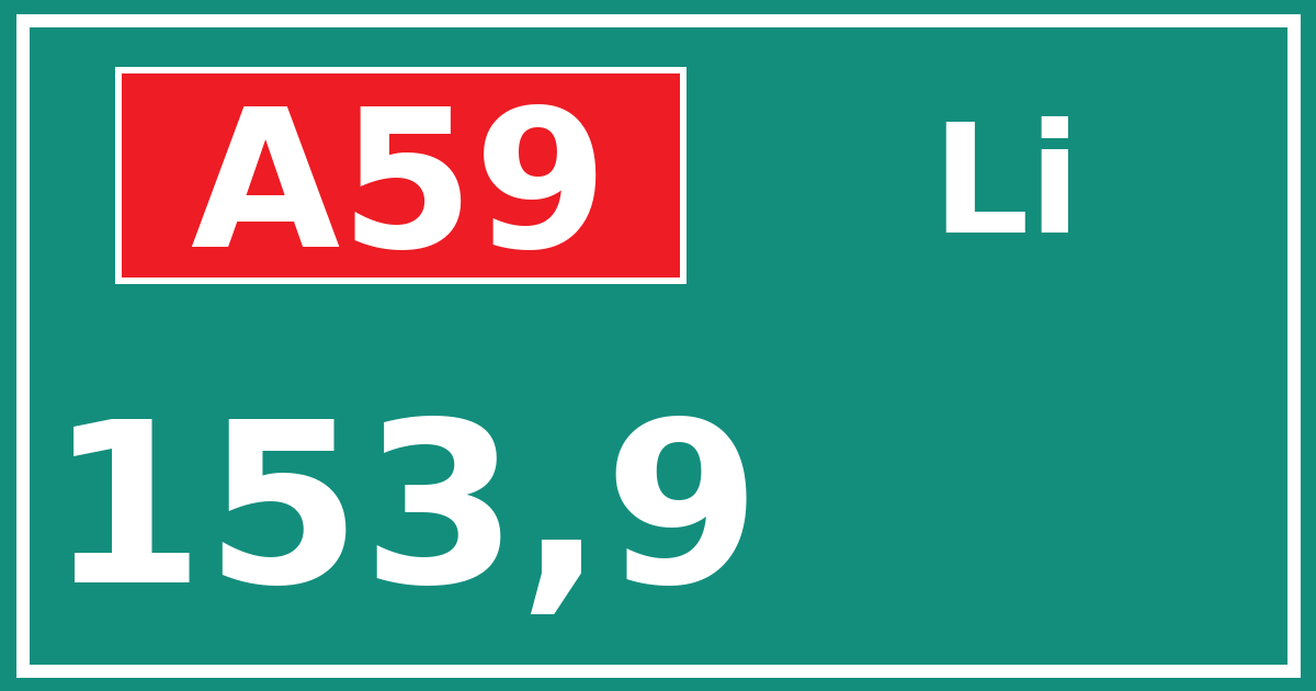Hectometerbord A59 153,9 zijde Li