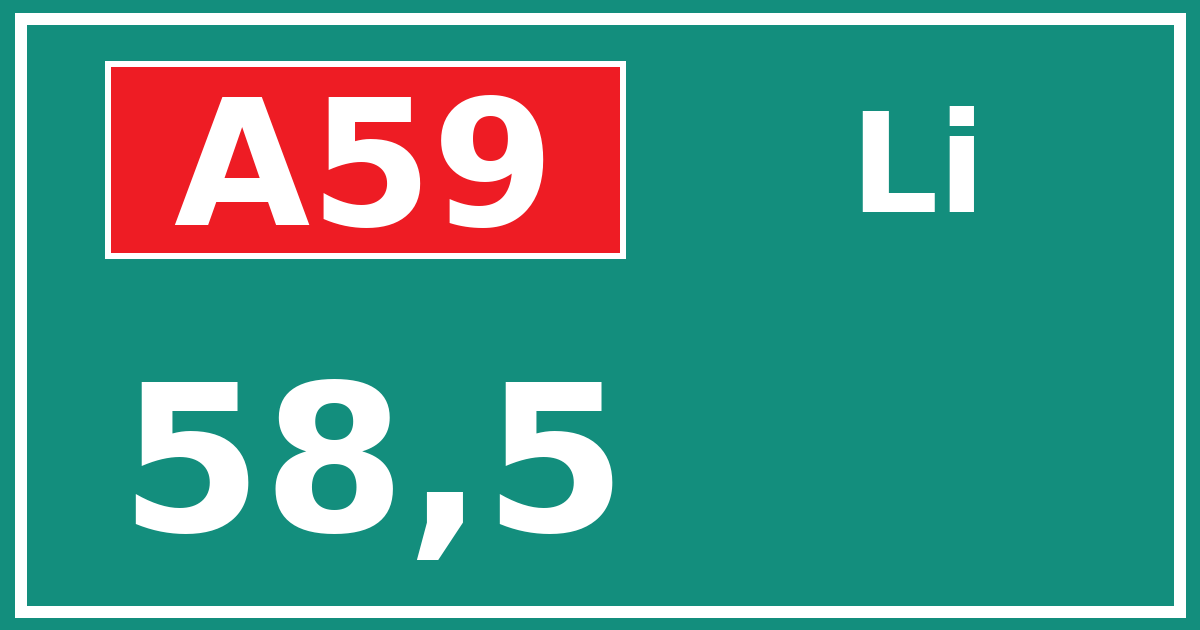 Hectometerbord A59 58,5 zijde Li