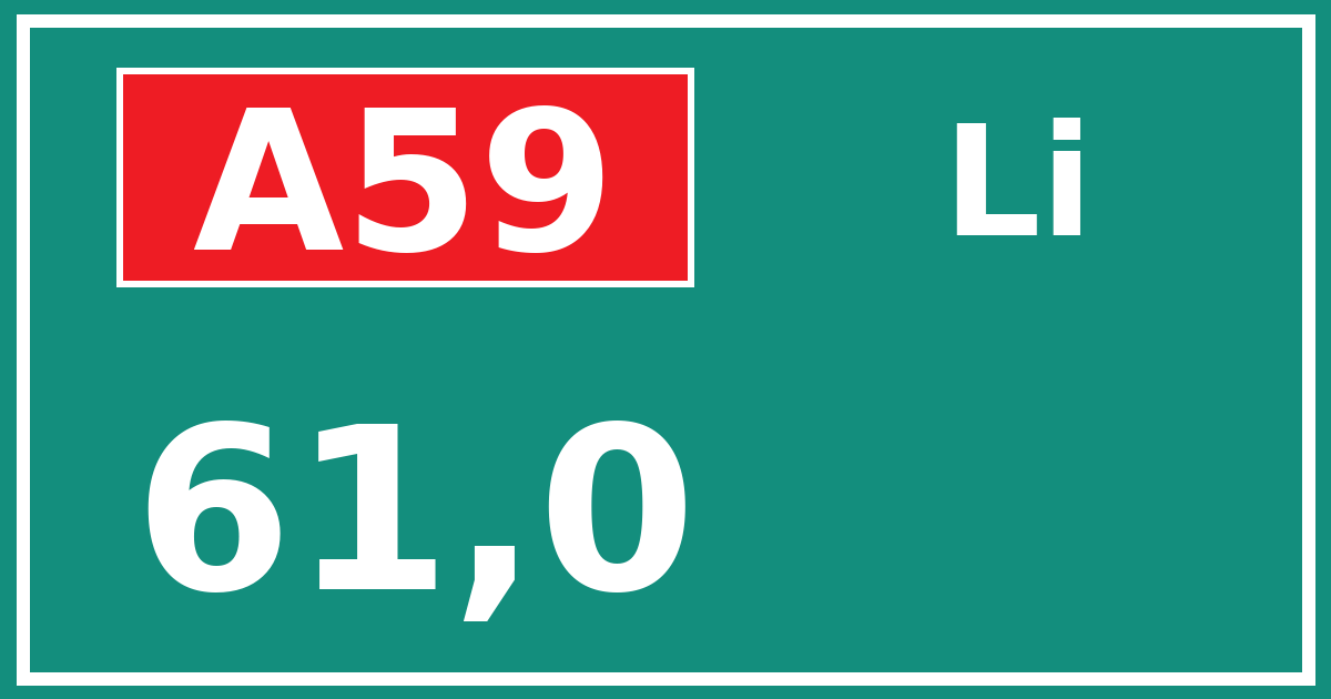 Hectometerbord A59 61,0 zijde Li