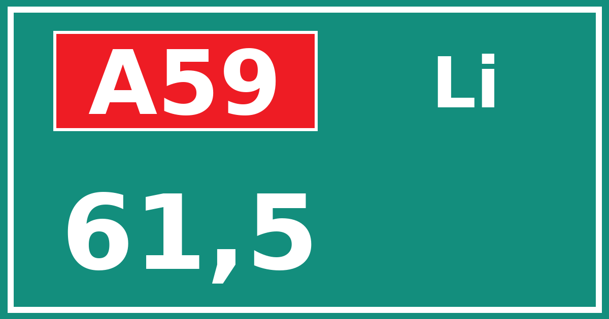 Hectometerbord A59 61,5 zijde Li
