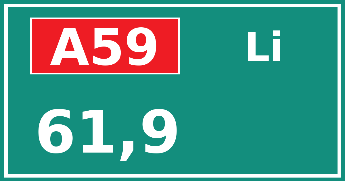 Hectometerbord A59 61,9 zijde Li