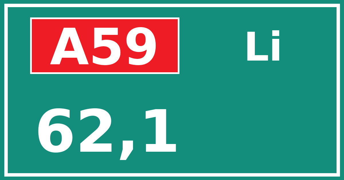 Hectometerbord A59 62,1 zijde Li