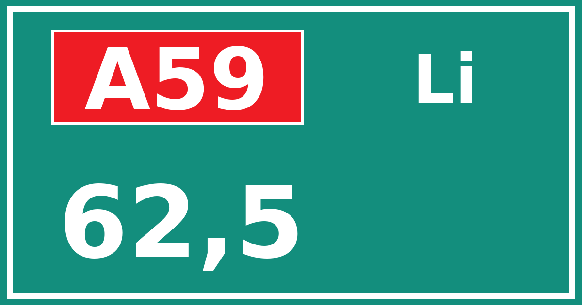 Hectometerbord A59 62,5 zijde Li