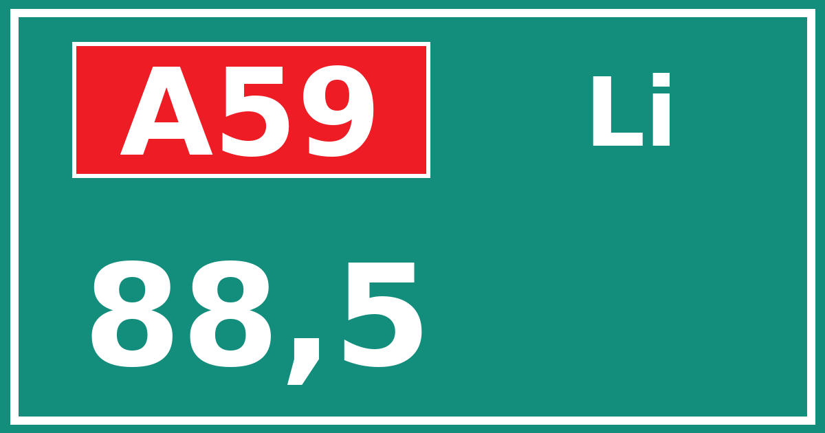 Hectometerbord A59 88,5 zijde Li