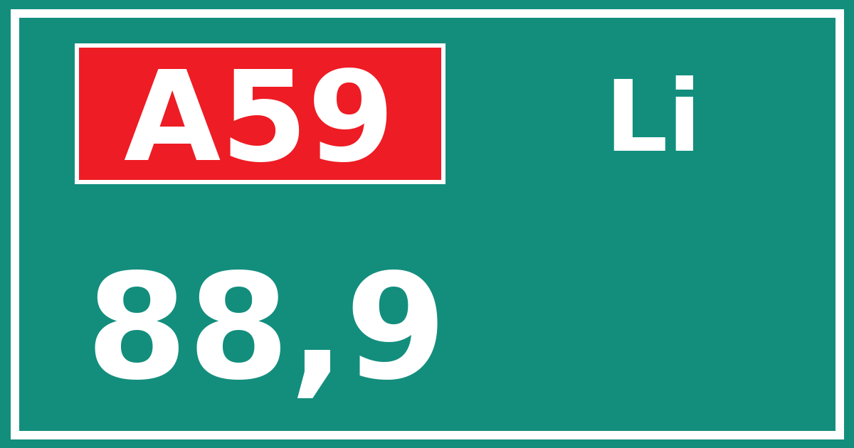 Hectometerbord A59 88,9 zijde Li