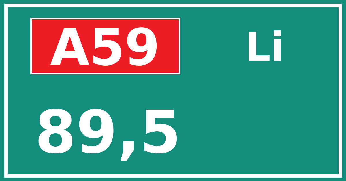 Hectometerbord A59 89,5 zijde Li