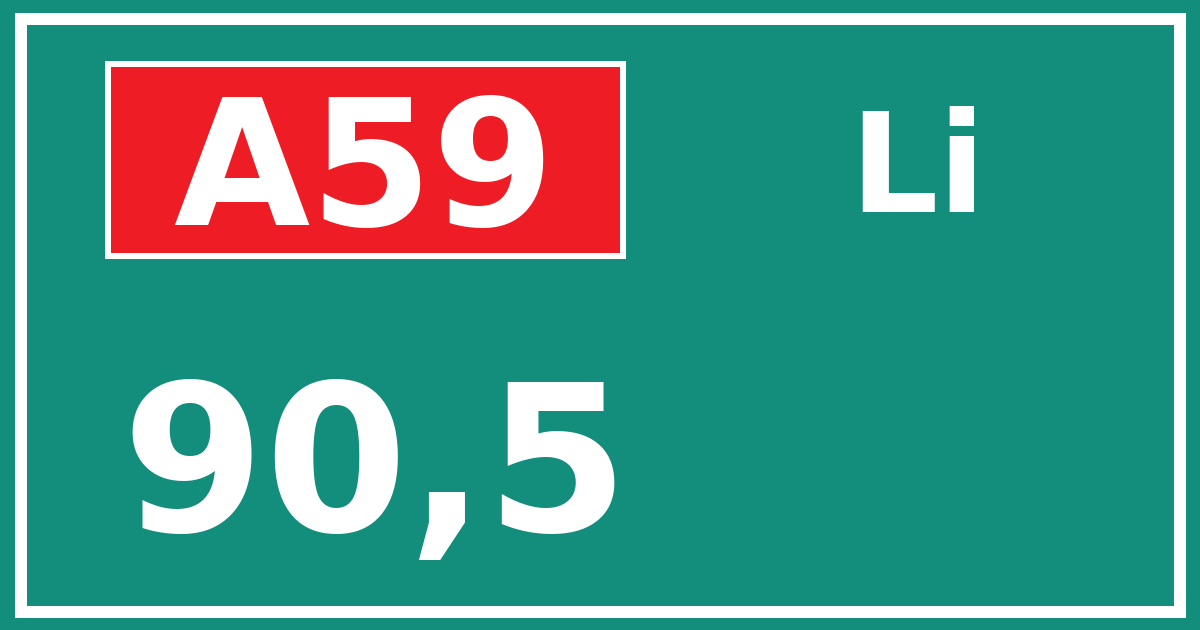 Hectometerbord A59 90,5 zijde Li