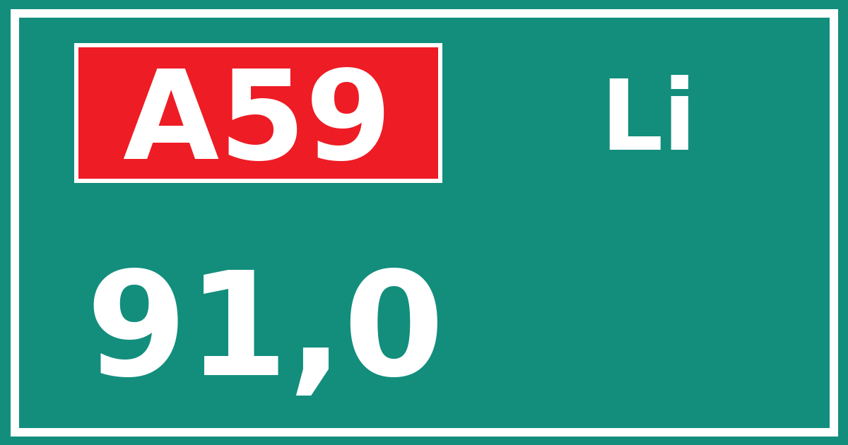 Hectometerbord A59 91,0 zijde Li