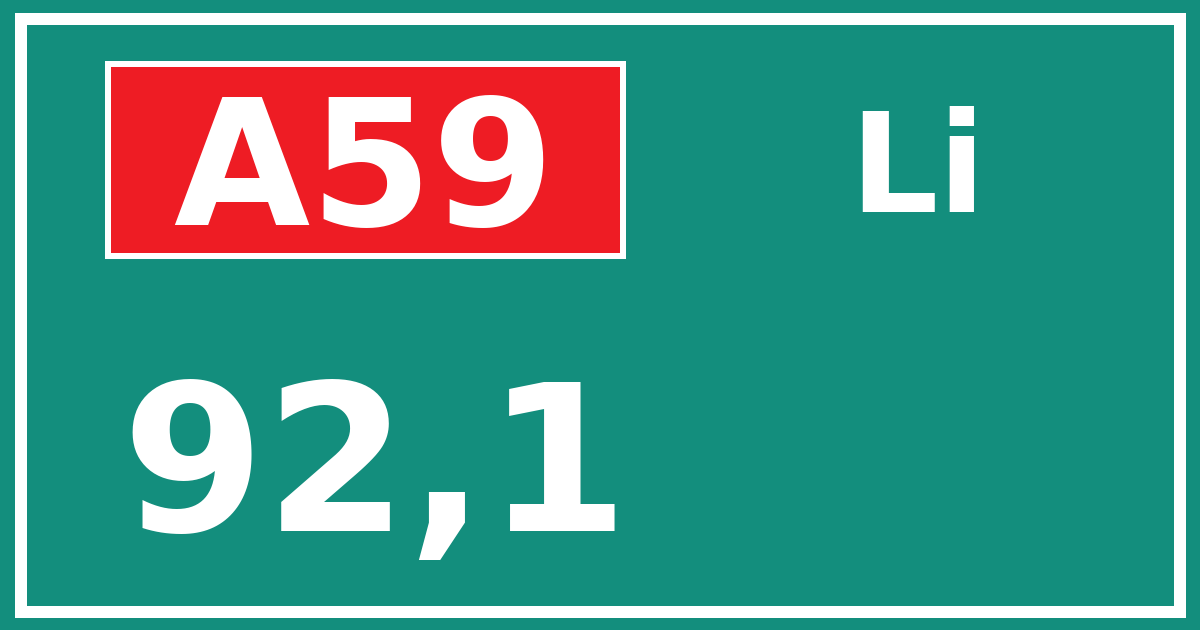 Hectometerbord A59 92,1 zijde Li