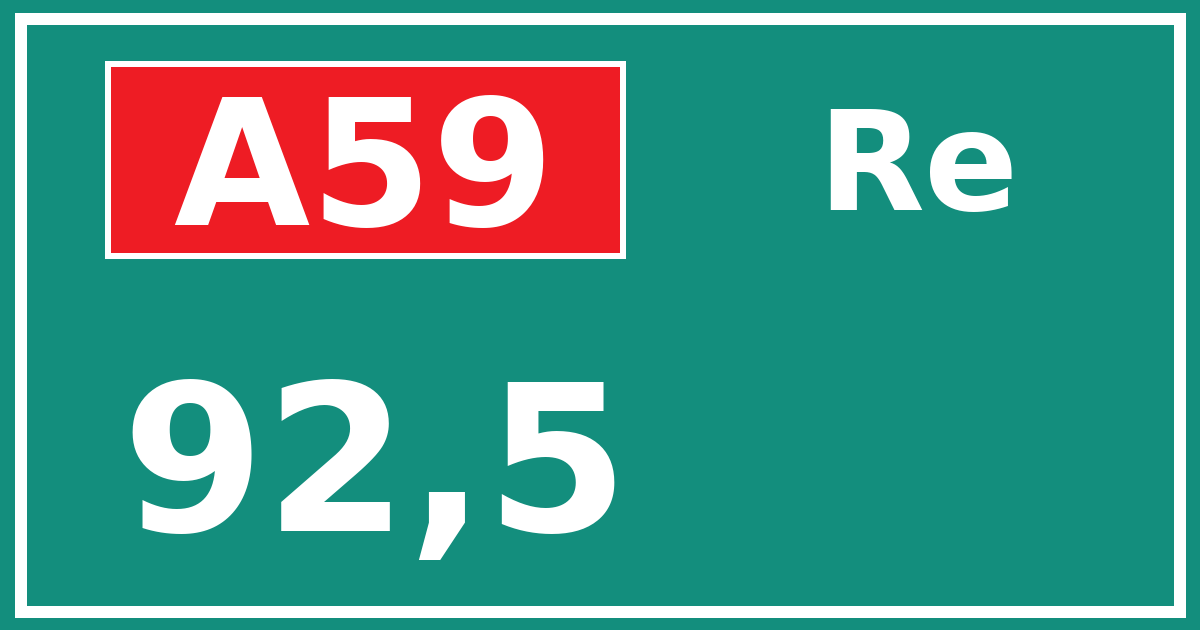 Hectometerbord A59 92,5 zijde Re