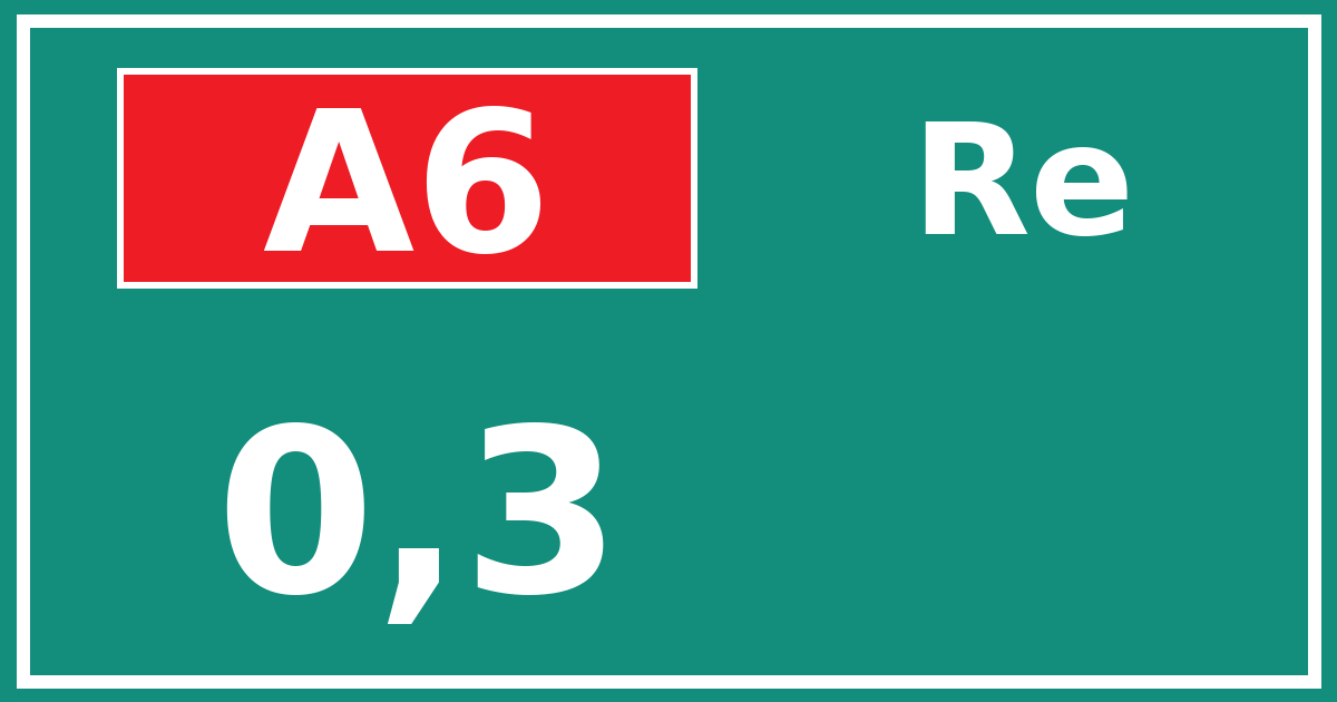 Hectometerbord A6 0,3 zijde Re