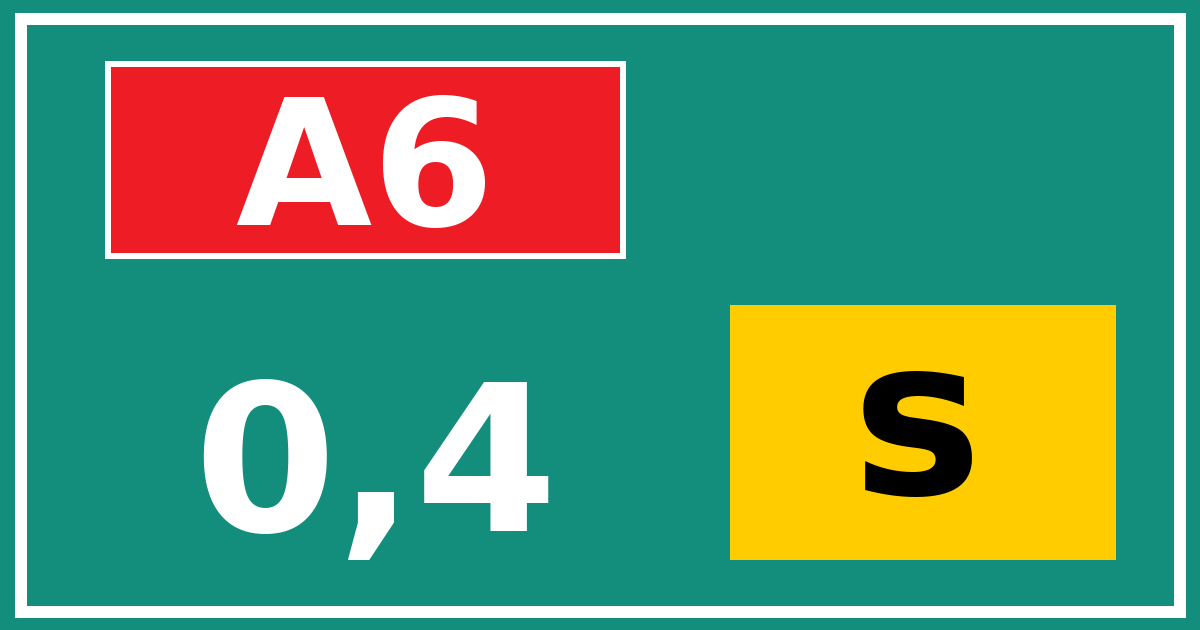 Hectometerbord A6 0,4 letter s