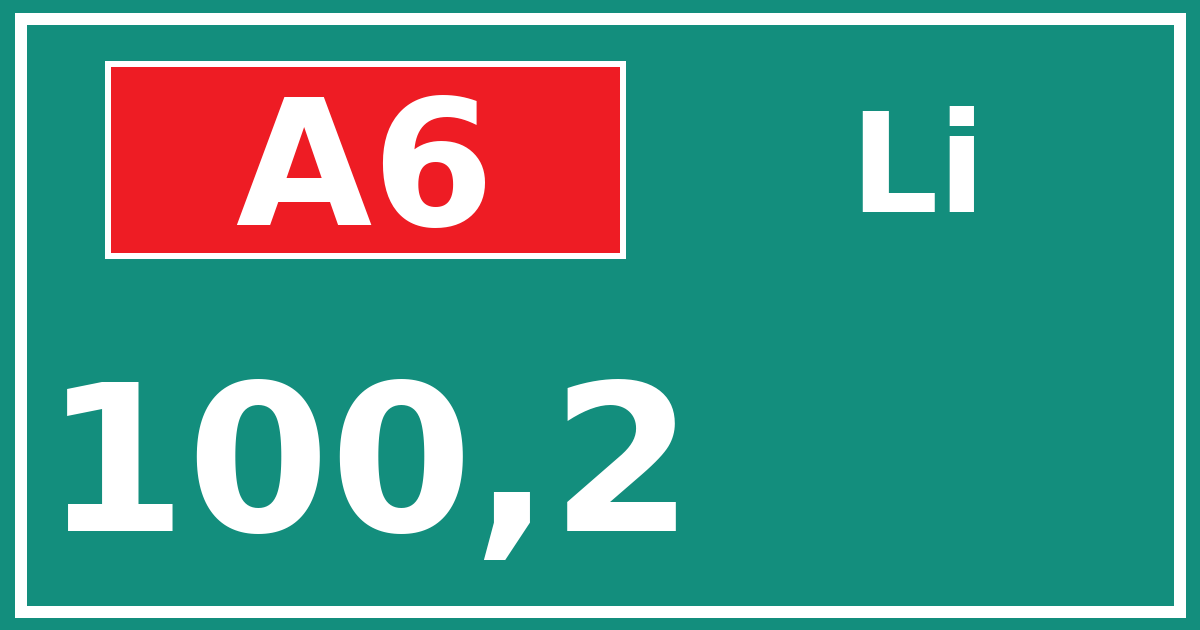 Hectometerbord A6 100,2 zijde Li