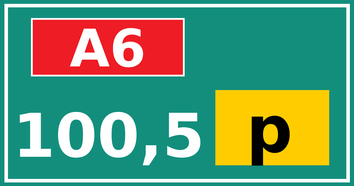Hectometerbord A6 100,5 letter p