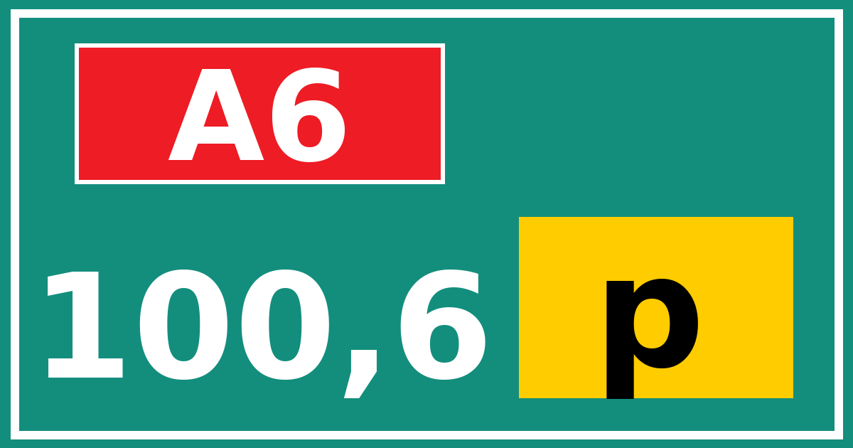 Hectometerbord A6 100,6 letter p
