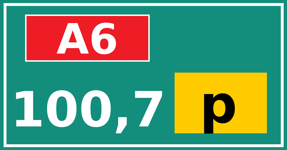 Hectometerbord A6 100,7 letter p