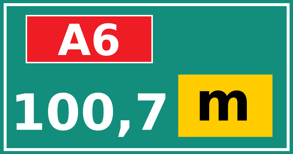Hectometerbord A6 100,7 letter m