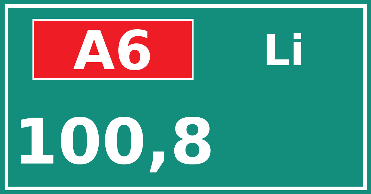 Hectometerbord A6 100,8 zijde Li