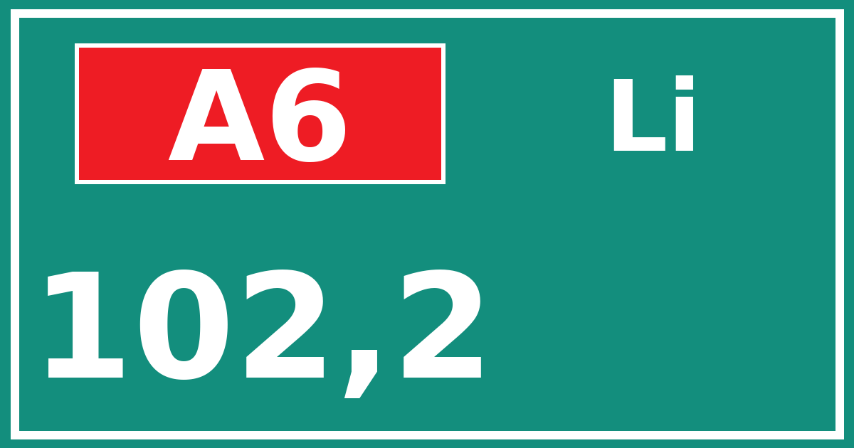 Hectometerbord A6 102,2 zijde Li
