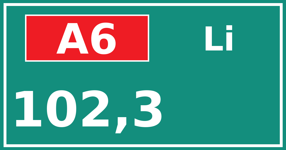 Hectometerbord A6 102,3 zijde Li
