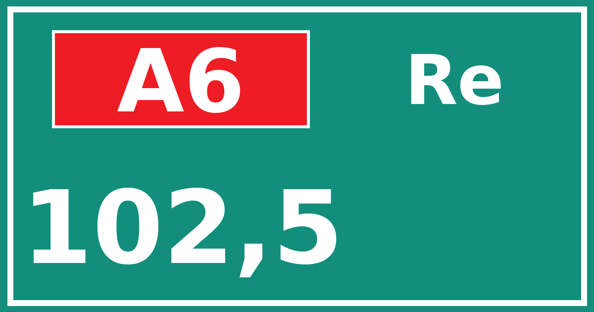Hectometerbord A6 102,5 zijde Re