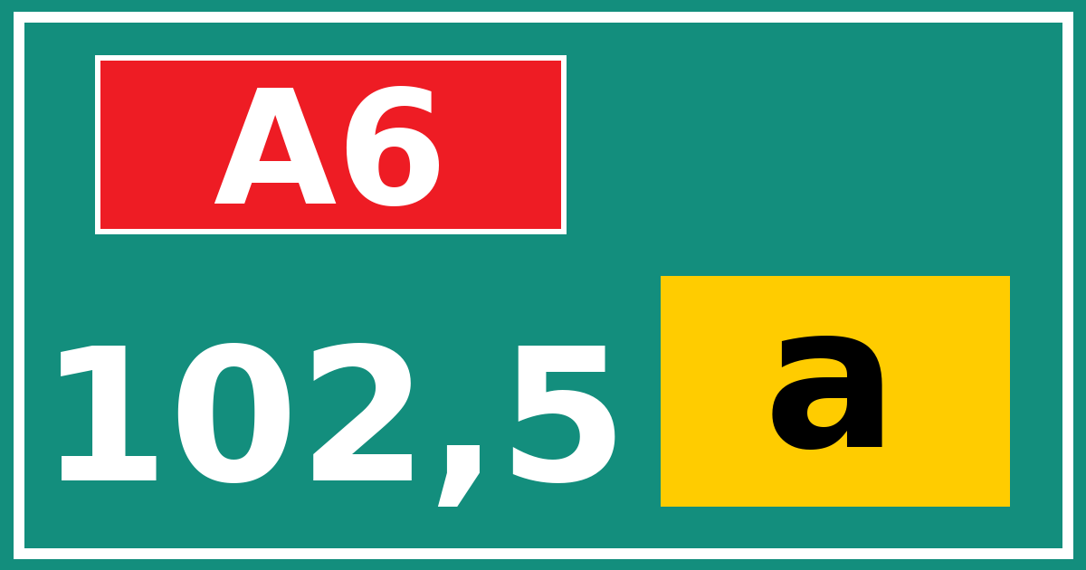 Hectometerbord A6 102,5 letter a