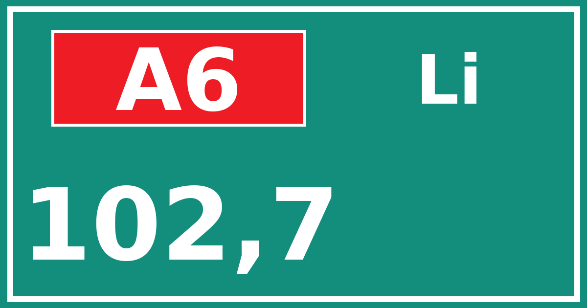 Hectometerbord A6 102,7 zijde Li
