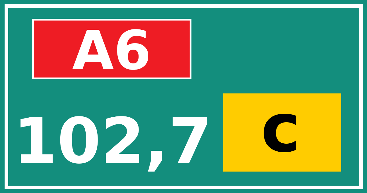 Hectometerbord A6 102,7 letter c