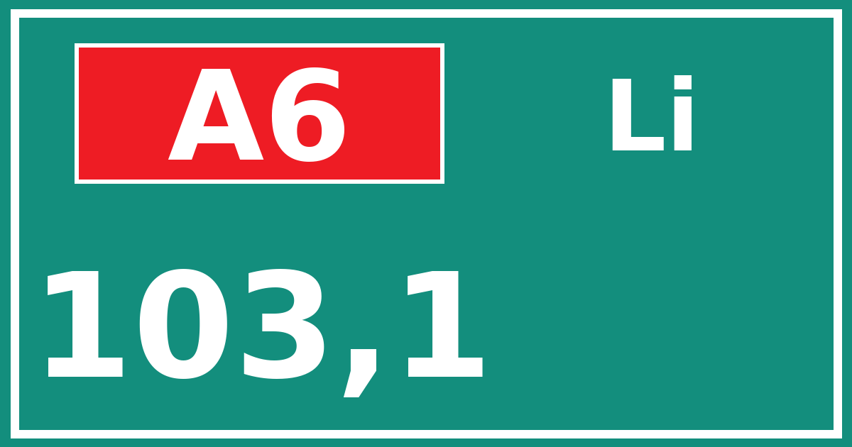 Hectometerbord A6 103,1 zijde Li