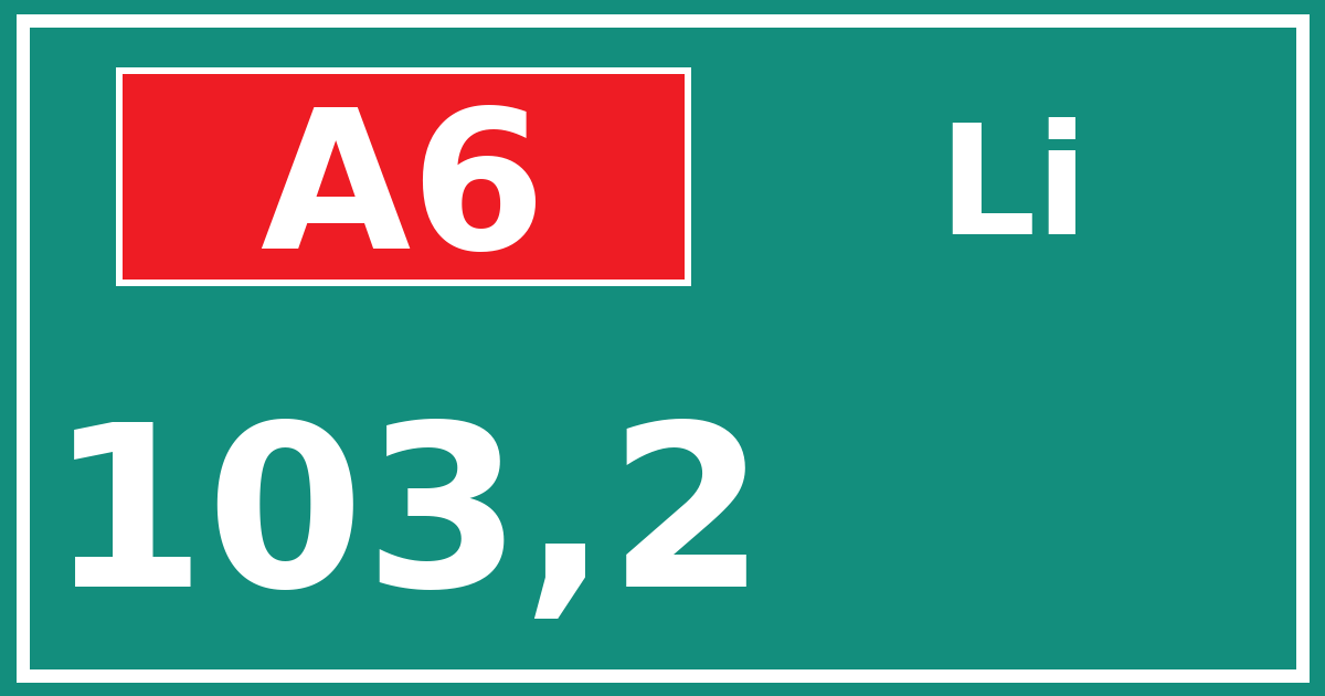 Hectometerbord A6 103,2 zijde Li