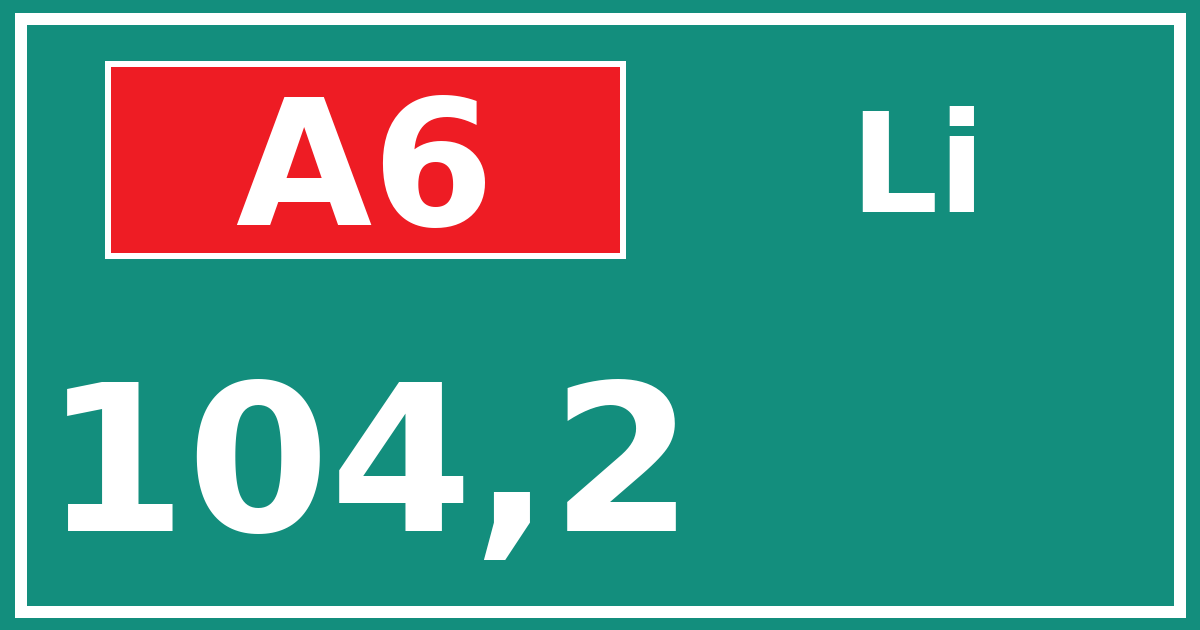 Hectometerbord A6 104,2 zijde Li