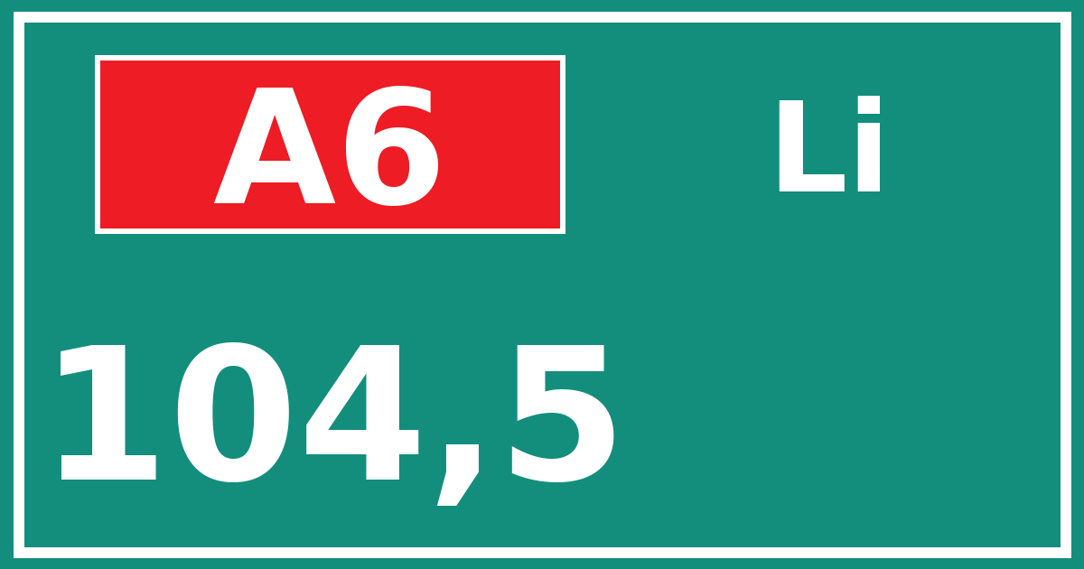 Hectometerbord A6 104,5 zijde Li