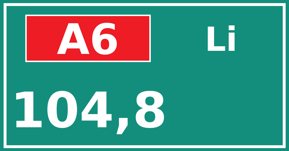 Hectometerbord A6 104,8 zijde Li