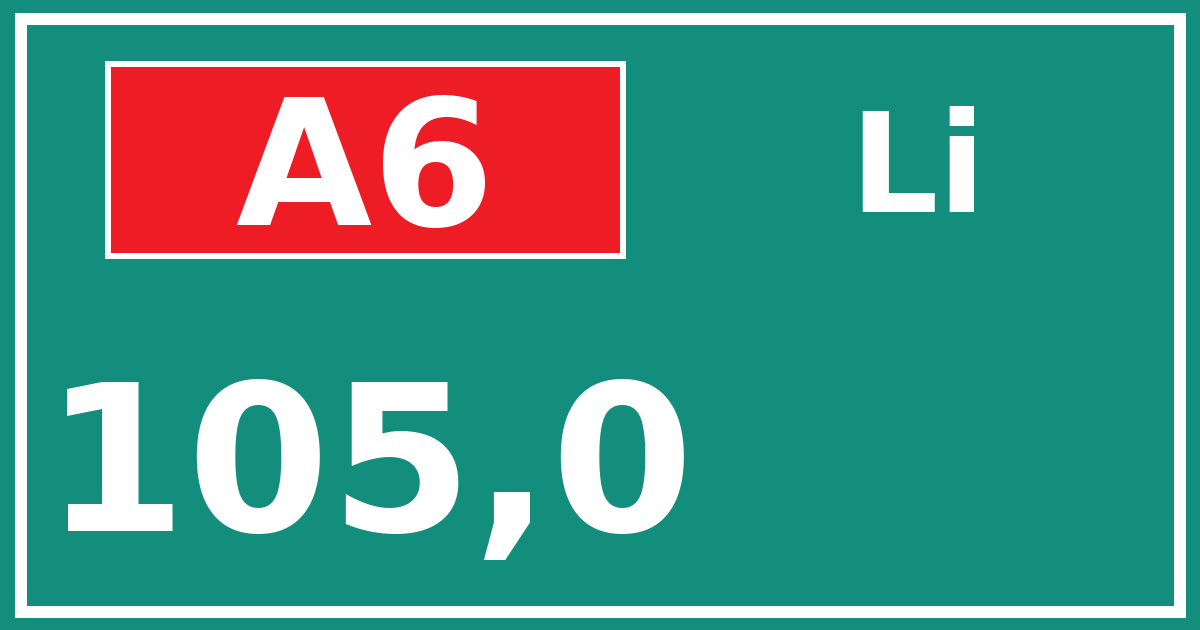 Hectometerbord A6 105,0 zijde Li
